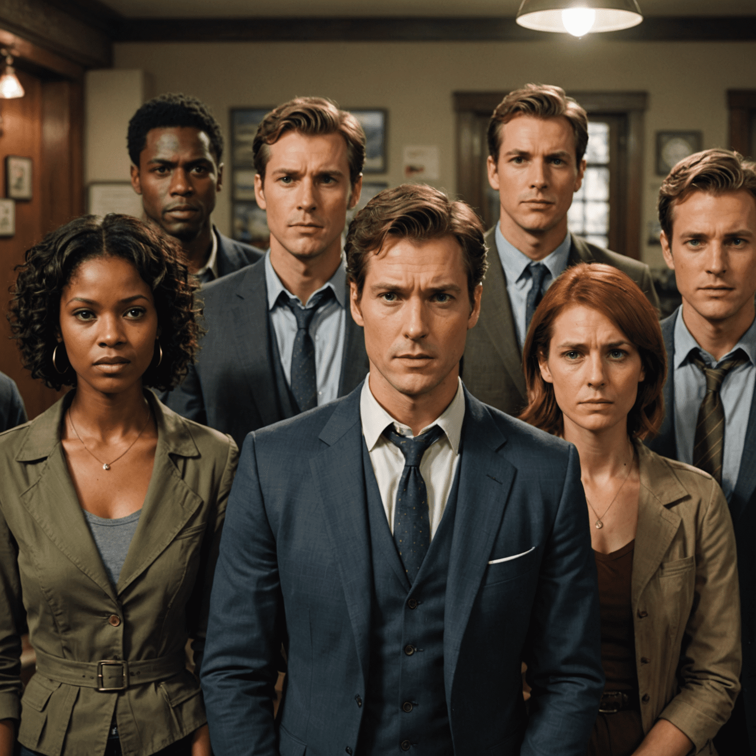 Oyuncuların yüz ifadelerini ve beden dilini gösteren sosyal çıkarım oyunu sahnesi